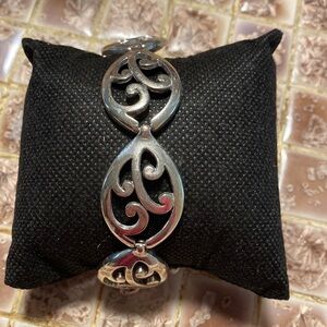 BRIGHTON vintage contemporary silver etched swirls oval link‎ bracelet.